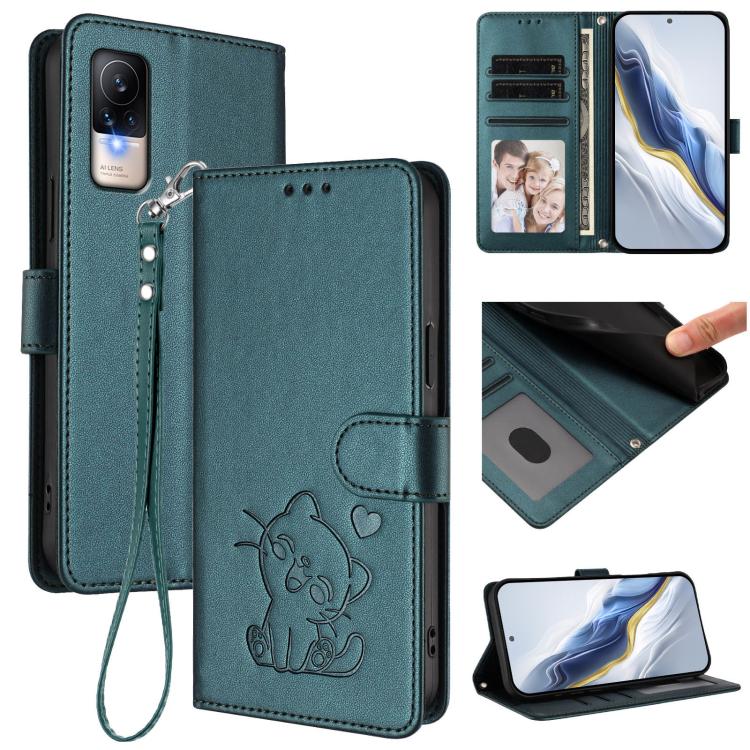 Embossed Heart Cat Leather Phone Case with Hand Strap, For Xiaomi Civi 1S, For Xiaomi Poco M4 Pro 4G
