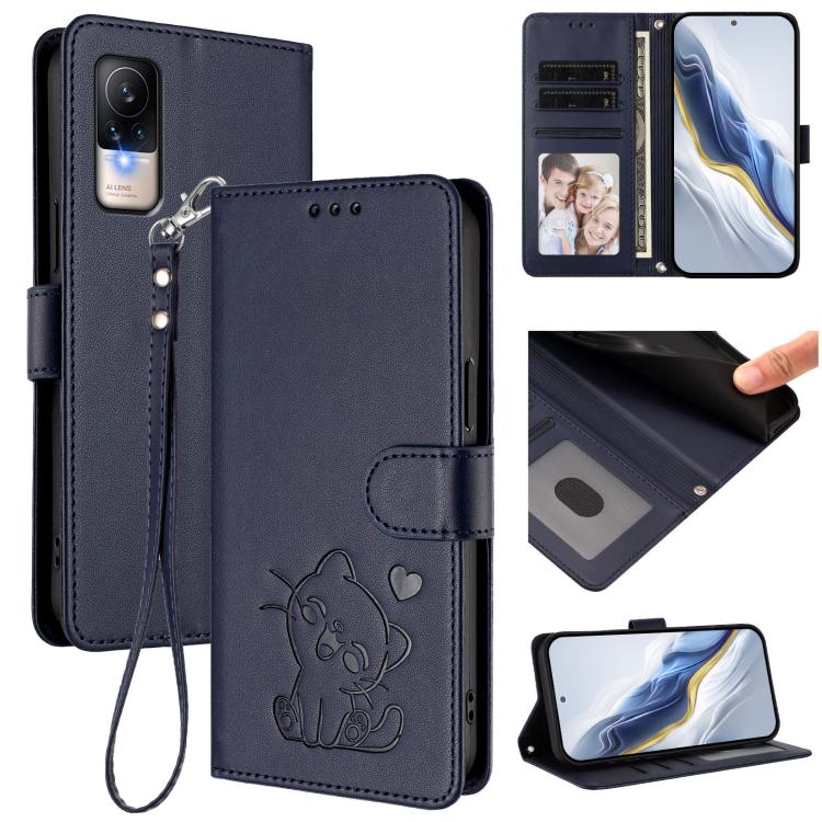 Embossed Heart Cat Leather Phone Case with Hand Strap, For Xiaomi Civi 1S, For Xiaomi Poco M4 Pro 4G
