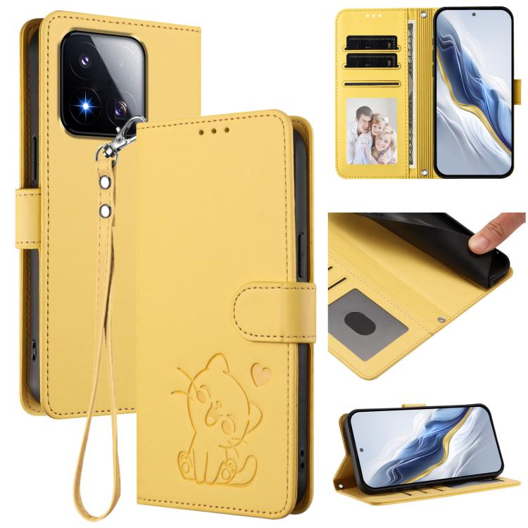 Embossed Heart Cat Leather Phone Case with Hand Strap, For Xiaomi 17 Max 5G, For Xiaomi 17T Pro 5G