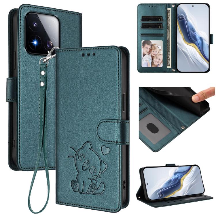Embossed Heart Cat Leather Phone Case with Hand Strap, For Xiaomi 17 Max 5G, For Xiaomi 17T Pro 5G