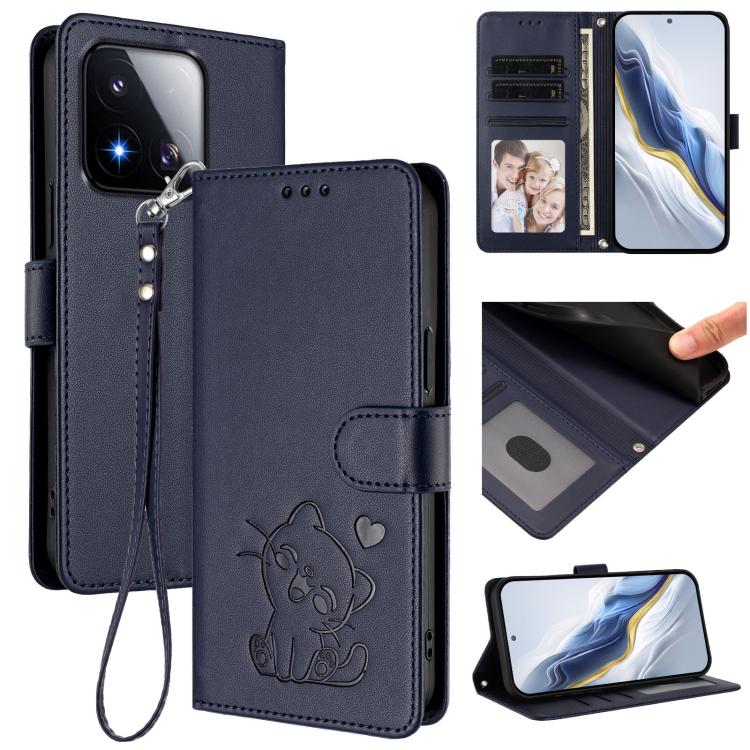 Embossed Heart Cat Leather Phone Case with Hand Strap, For Xiaomi 17 Max 5G, For Xiaomi 17T Pro 5G