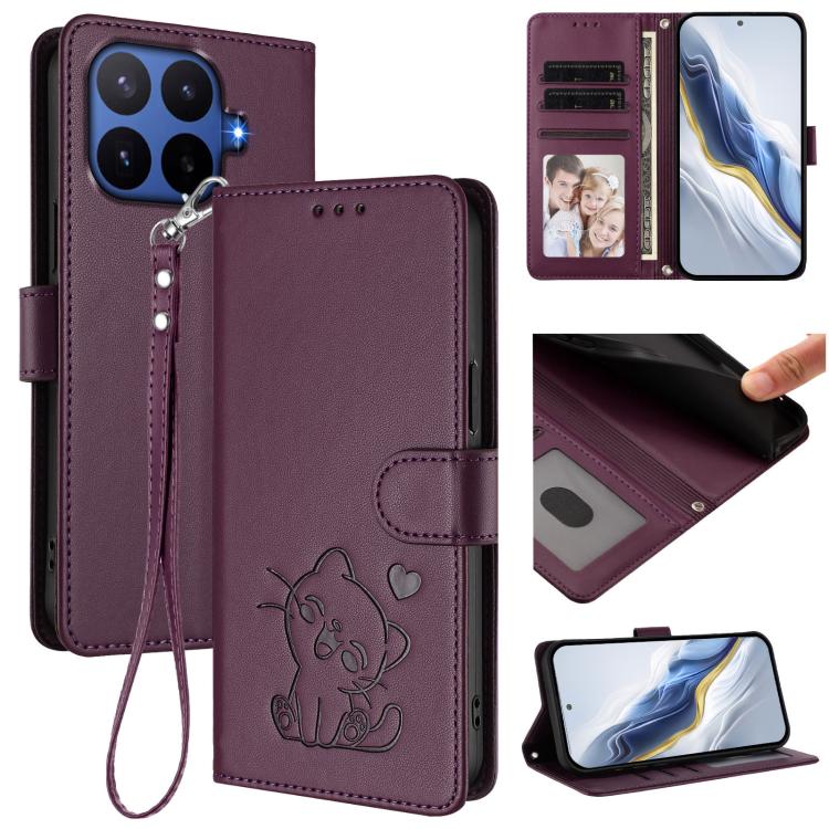 Embossed Heart Cat Leather Phone Case with Hand Strap, For Xiaomi 17 Max 5G, For Xiaomi 17T Pro 5G