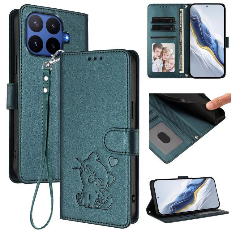 Embossed Heart Cat Leather Phone Case with Hand Strap, For Xiaomi 17 Max 5G, For Xiaomi 17T Pro 5G