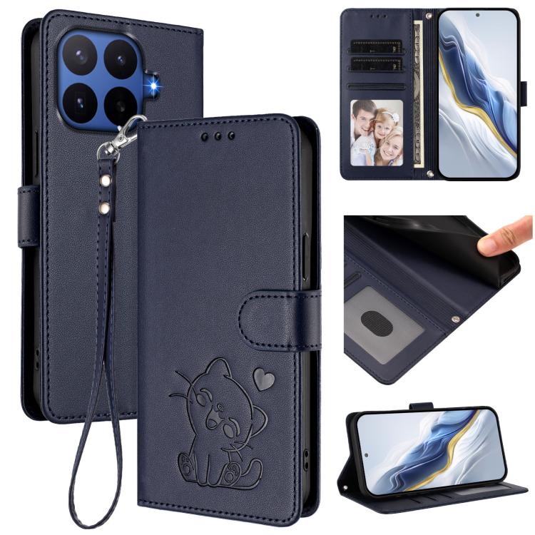 Embossed Heart Cat Leather Phone Case with Hand Strap, For Xiaomi 17 Max 5G, For Xiaomi 17T Pro 5G