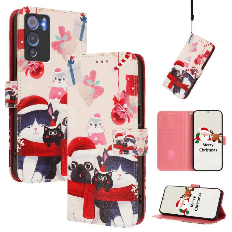Christmas Series Buckle Leather Phone Case with Hand Strap, For Doogee N60 Pro
