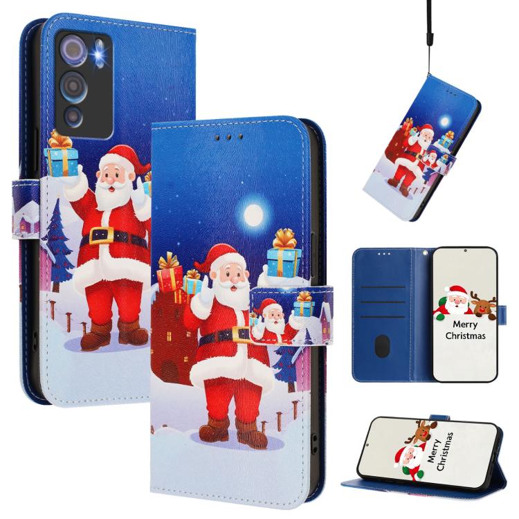 Christmas Series Buckle Leather Phone Case with Hand Strap, For Doogee N60 Pro