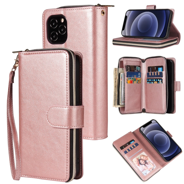 Zipper Wallet Bag Horizontal Flip PU Leather Case with Holder & 9 Card Slots & Wallet & Lanyard & Photo Frame, For iPhone 12 mini, For iPhone 12 / 12 Pro, For iPhone 12 Pro Max, For iPhone X / XS