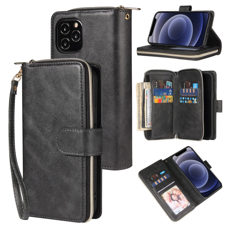 Zipper Wallet Bag Horizontal Flip PU Leather Case with Holder & 9 Card Slots & Wallet & Lanyard & Photo Frame, For iPhone 12 mini, For iPhone 12 / 12 Pro, For iPhone 12 Pro Max, For iPhone X / XS