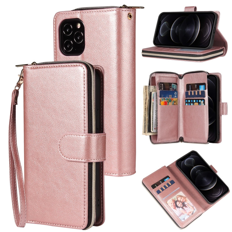 Zipper Wallet Bag Horizontal Flip PU Leather Case with Holder & 9 Card Slots & Wallet & Lanyard & Photo Frame, For iPhone 12 mini, For iPhone 12 / 12 Pro, For iPhone 12 Pro Max, For iPhone X / XS