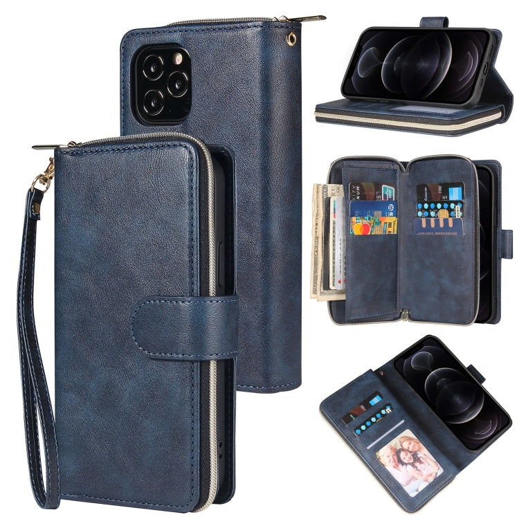 Zipper Wallet Bag Horizontal Flip PU Leather Case with Holder & 9 Card Slots & Wallet & Lanyard & Photo Frame, For iPhone 12 mini, For iPhone 12 / 12 Pro, For iPhone 12 Pro Max, For iPhone X / XS