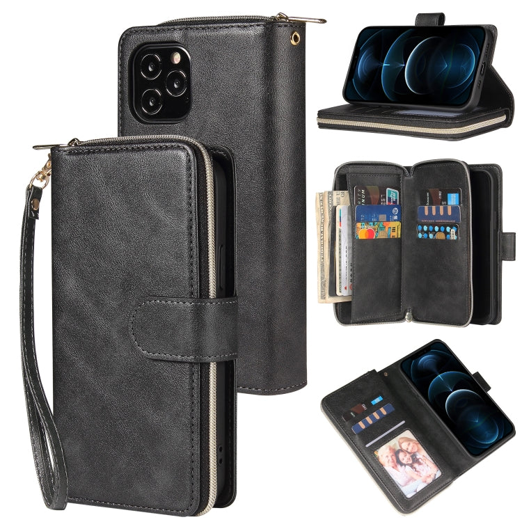 Zipper Wallet Bag Horizontal Flip PU Leather Case with Holder & 9 Card Slots & Wallet & Lanyard & Photo Frame, For iPhone 12 mini, For iPhone 12 / 12 Pro, For iPhone 12 Pro Max, For iPhone X / XS