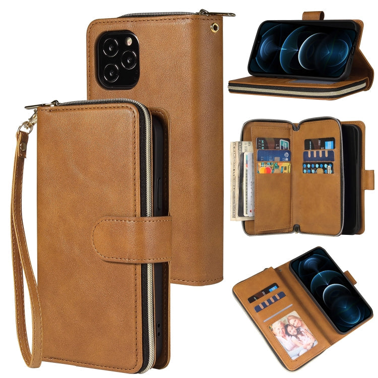Zipper Wallet Bag Horizontal Flip PU Leather Case with Holder & 9 Card Slots & Wallet & Lanyard & Photo Frame, For iPhone 12 mini, For iPhone 12 / 12 Pro, For iPhone 12 Pro Max, For iPhone X / XS
