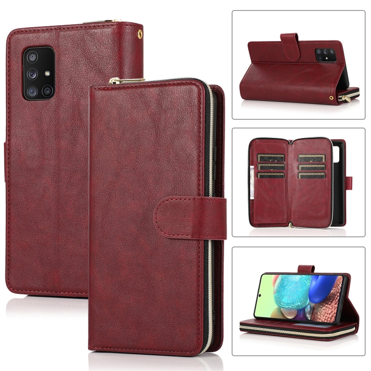 Zipper Wallet Bag Horizontal Flip PU Leather Case with Holder & 9 Card Slots & Wallet & Lanyard & Photo Frame, For Samsung Galaxy A51, For Samsung Galaxy A51 5G, For Samsung Galaxy A70, For Samsung Galaxy A71