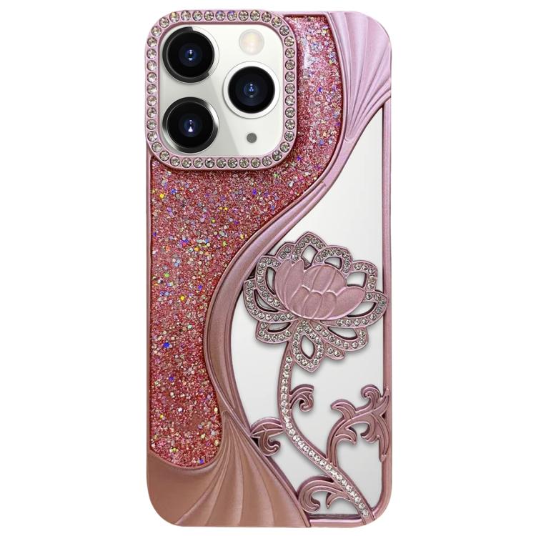 Electroplated TPU Lotus Hollow-carved  Rhinestone Glitter Phone Case, For iPhone 11 Pro Max, For iPhone 11