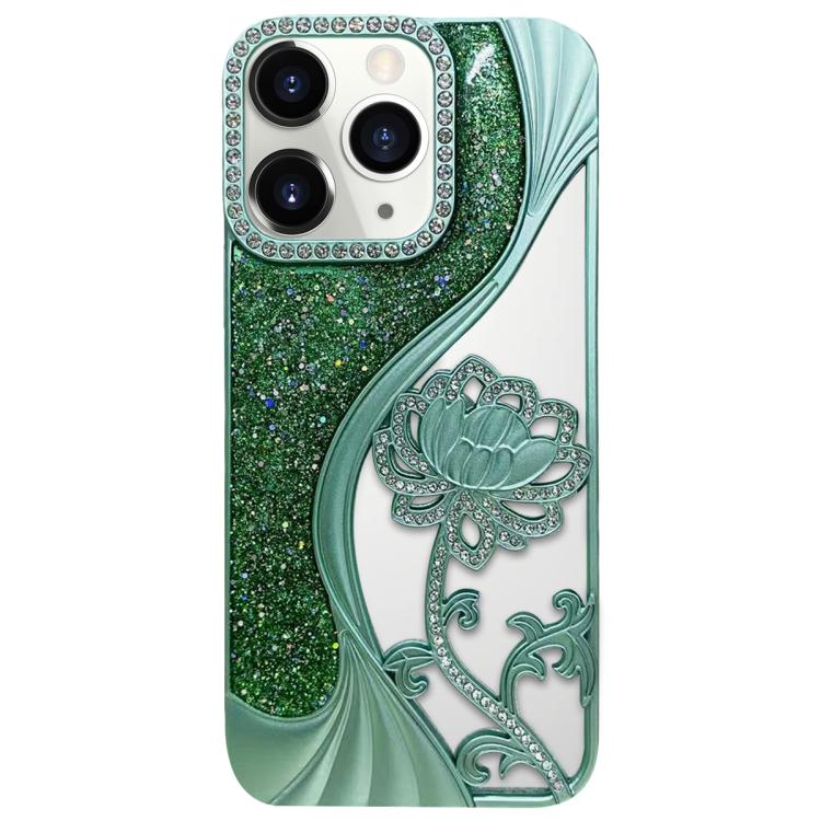 Electroplated TPU Lotus Hollow-carved  Rhinestone Glitter Phone Case, For iPhone 11 Pro Max, For iPhone 11