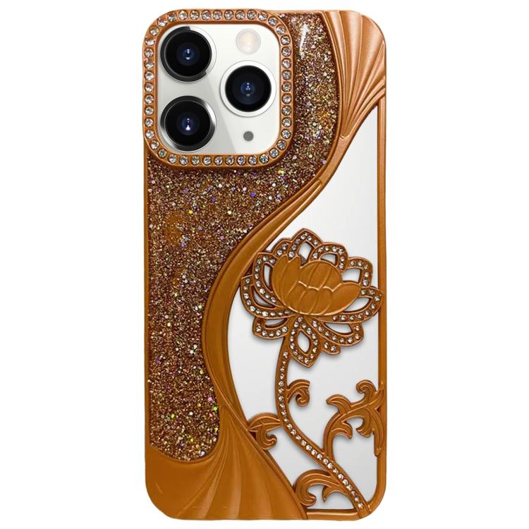 Electroplated TPU Lotus Hollow-carved  Rhinestone Glitter Phone Case, For iPhone 11 Pro Max, For iPhone 11