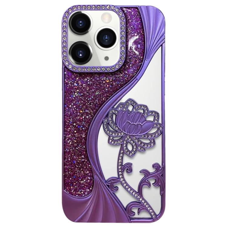 Electroplated TPU Lotus Hollow-carved  Rhinestone Glitter Phone Case, For iPhone 11 Pro Max, For iPhone 11