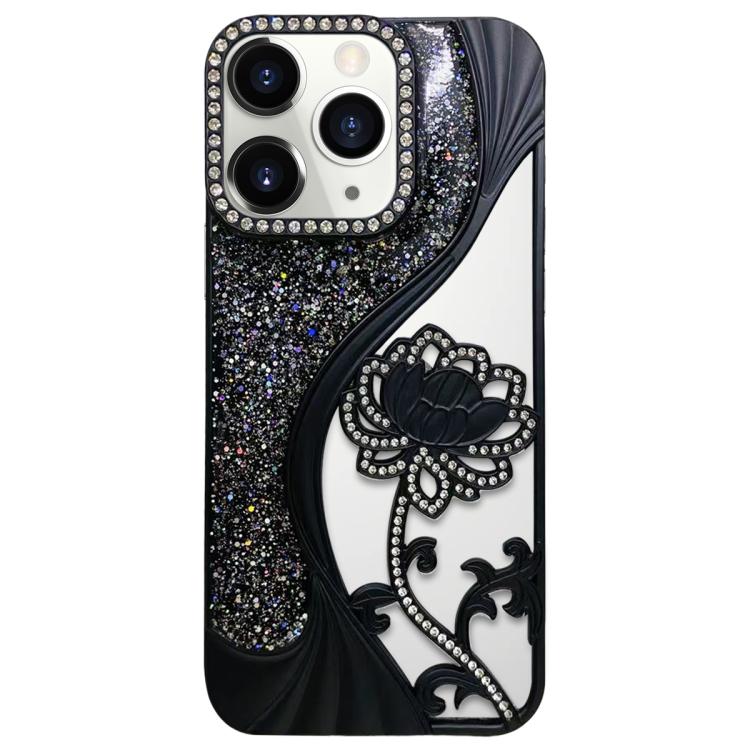 Electroplated TPU Lotus Hollow-carved  Rhinestone Glitter Phone Case, For iPhone 11 Pro Max, For iPhone 11