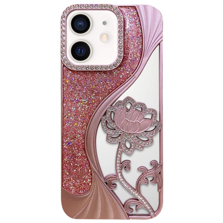 Electroplated TPU Lotus Hollow-carved  Rhinestone Glitter Phone Case, For iPhone 11 Pro Max, For iPhone 11