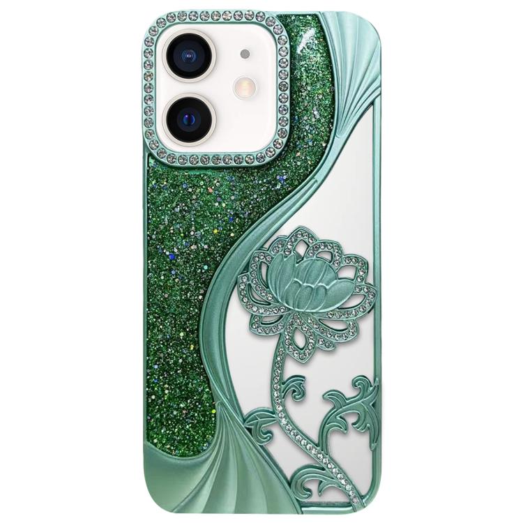 Electroplated TPU Lotus Hollow-carved  Rhinestone Glitter Phone Case, For iPhone 11 Pro Max, For iPhone 11