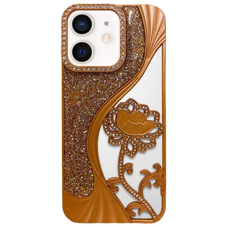 Electroplated TPU Lotus Hollow-carved  Rhinestone Glitter Phone Case, For iPhone 11 Pro Max, For iPhone 11