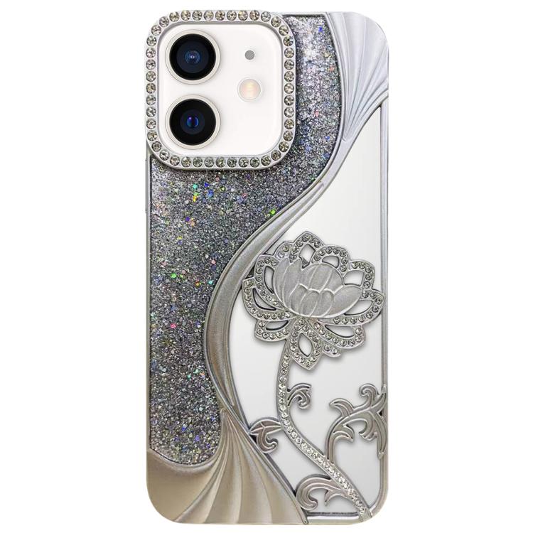 Electroplated TPU Lotus Hollow-carved  Rhinestone Glitter Phone Case, For iPhone 11 Pro Max, For iPhone 11