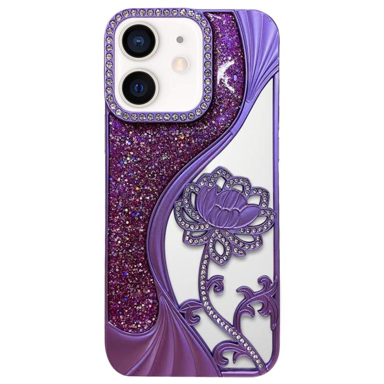 Electroplated TPU Lotus Hollow-carved  Rhinestone Glitter Phone Case, For iPhone 11 Pro Max, For iPhone 11
