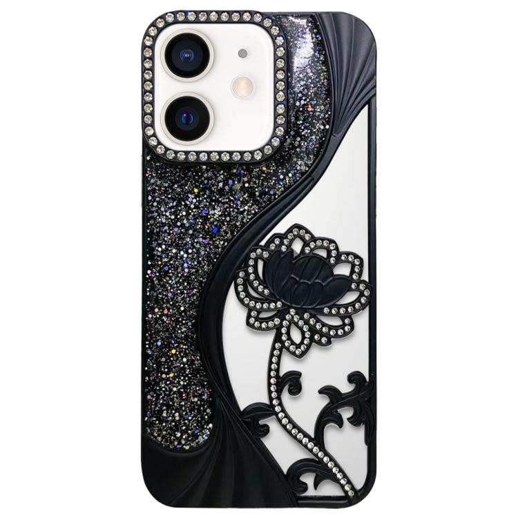 Electroplated TPU Lotus Hollow-carved  Rhinestone Glitter Phone Case, For iPhone 11 Pro Max, For iPhone 11