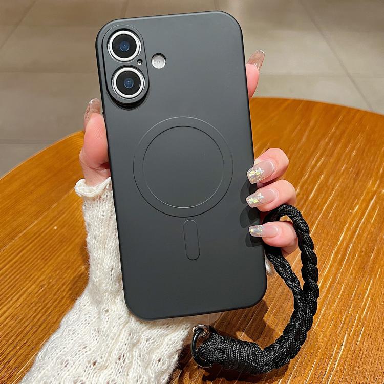 Solid Color Liquid Silicone Magnetic Phone Case with Lanyard, For iPhone 17
