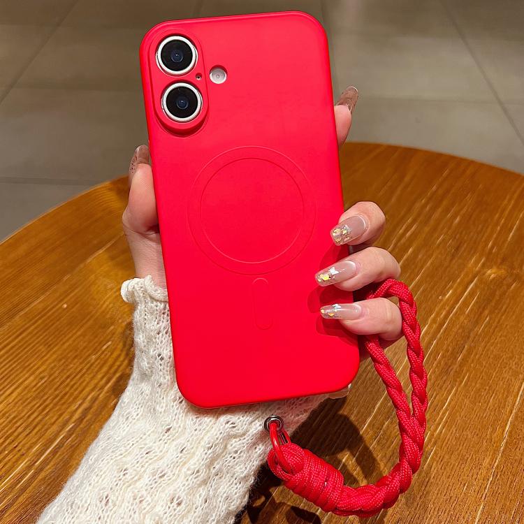 Solid Color Liquid Silicone Magnetic Phone Case with Lanyard, For iPhone 17