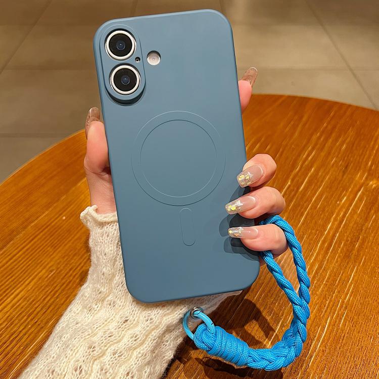 Solid Color Liquid Silicone Magnetic Phone Case with Lanyard, For iPhone 17