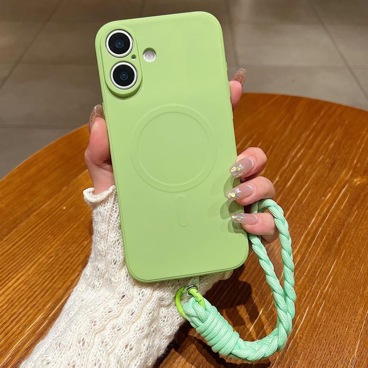 Solid Color Liquid Silicone Magnetic Phone Case with Lanyard, For iPhone 17