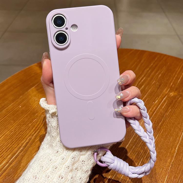 Solid Color Liquid Silicone Magnetic Phone Case with Lanyard, For iPhone 17