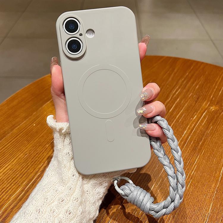 Solid Color Liquid Silicone Magnetic Phone Case with Lanyard, For iPhone 17