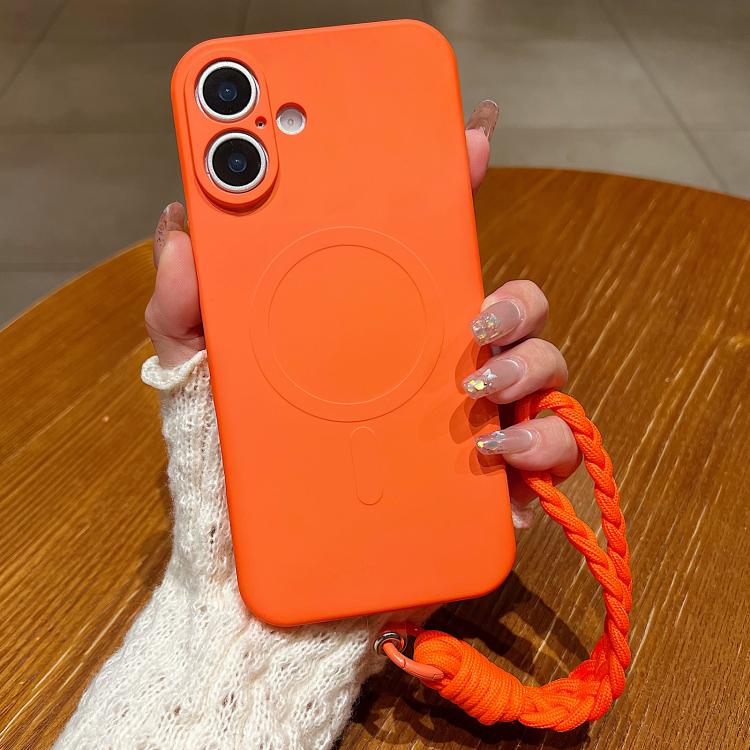 Solid Color Liquid Silicone Magnetic Phone Case with Lanyard, For iPhone 17