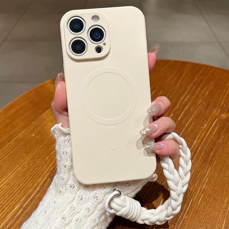 Solid Color Liquid Silicone Magnetic Phone Case with Lanyard, For iPhone 14 Pro