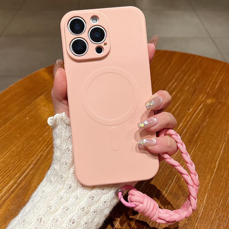 Solid Color Liquid Silicone Magnetic Phone Case with Lanyard, For iPhone 14 Pro