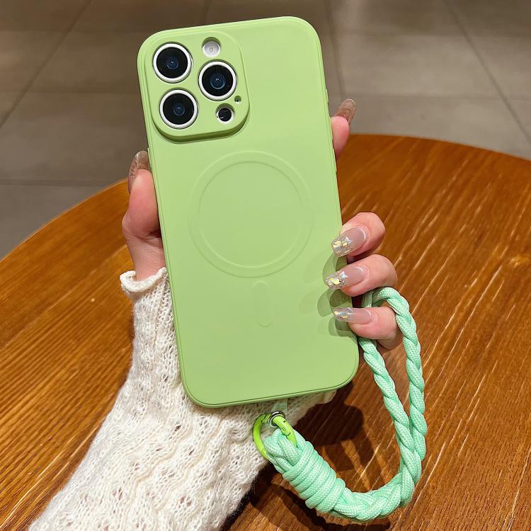 Solid Color Liquid Silicone Magnetic Phone Case with Lanyard, For iPhone 14 Pro