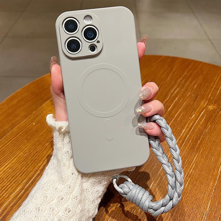 Solid Color Liquid Silicone Magnetic Phone Case with Lanyard, For iPhone 14 Pro
