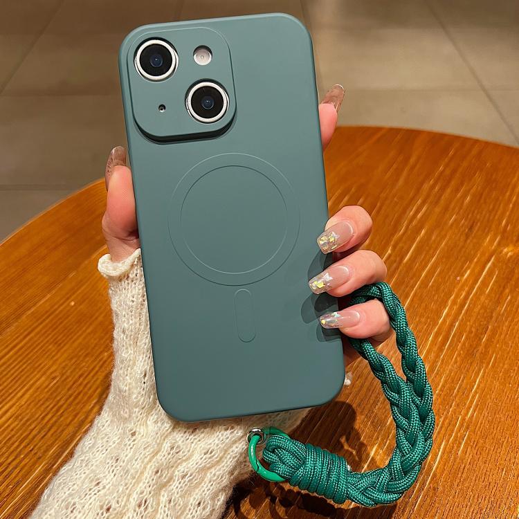 Solid Color Liquid Silicone Magnetic Phone Case with Lanyard, For iPhone 13