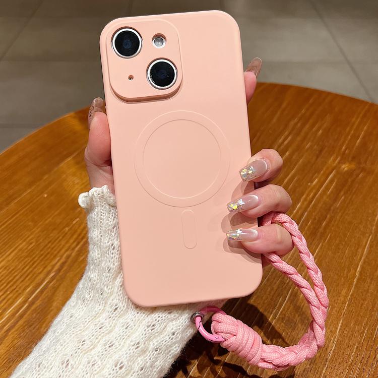 Solid Color Liquid Silicone Magnetic Phone Case with Lanyard, For iPhone 13