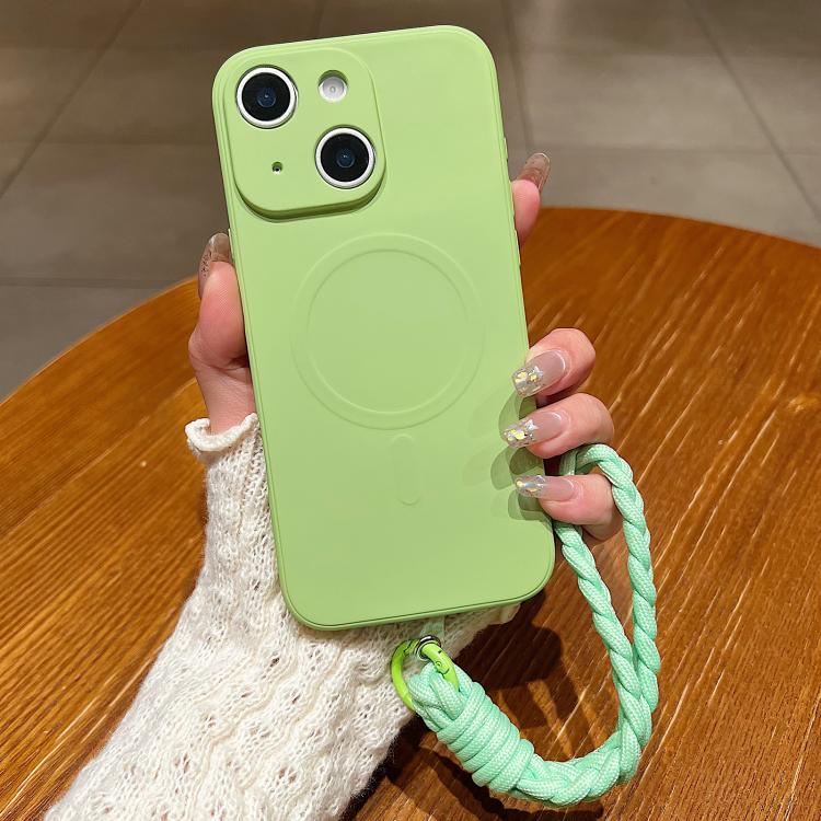 Solid Color Liquid Silicone Magnetic Phone Case with Lanyard, For iPhone 13