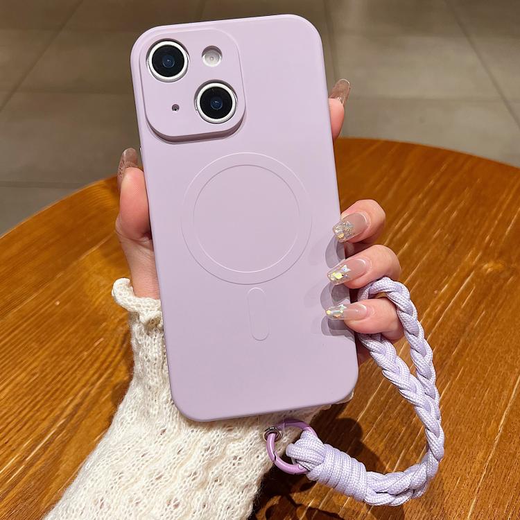 Solid Color Liquid Silicone Magnetic Phone Case with Lanyard, For iPhone 13