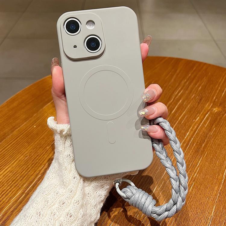 Solid Color Liquid Silicone Magnetic Phone Case with Lanyard, For iPhone 13