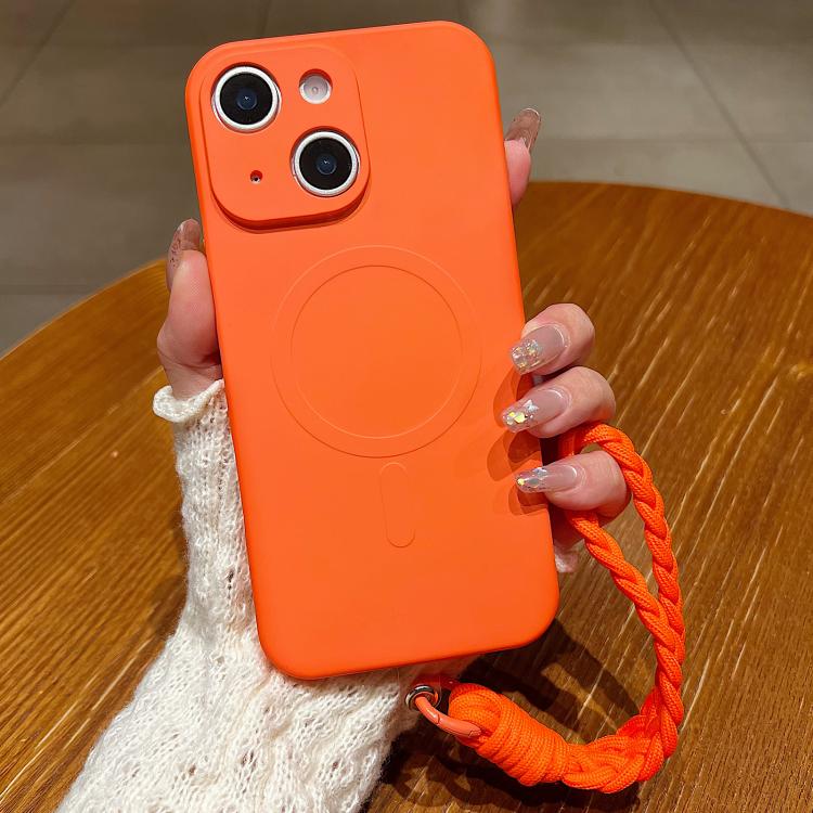 Solid Color Liquid Silicone Magnetic Phone Case with Lanyard, For iPhone 13