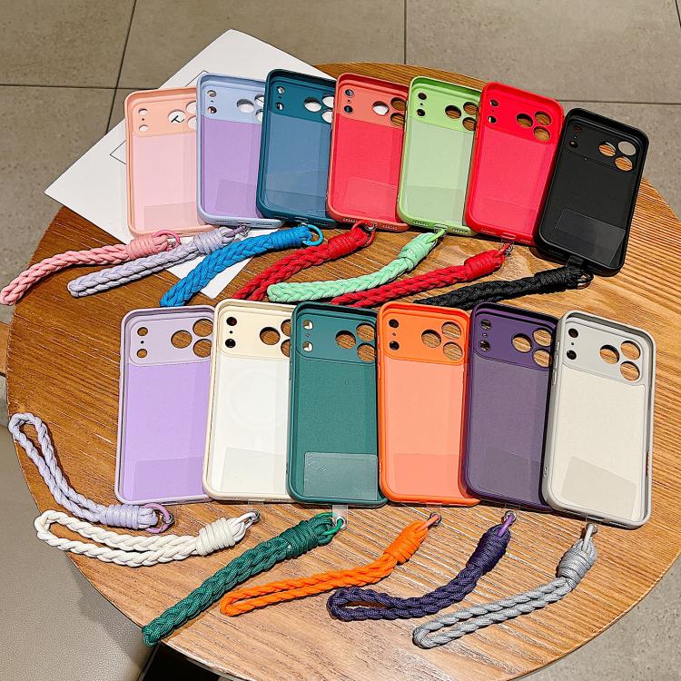 Solid Color Liquid Silicone Magnetic Phone Case with Lanyard, For iPhone 14 Pro
