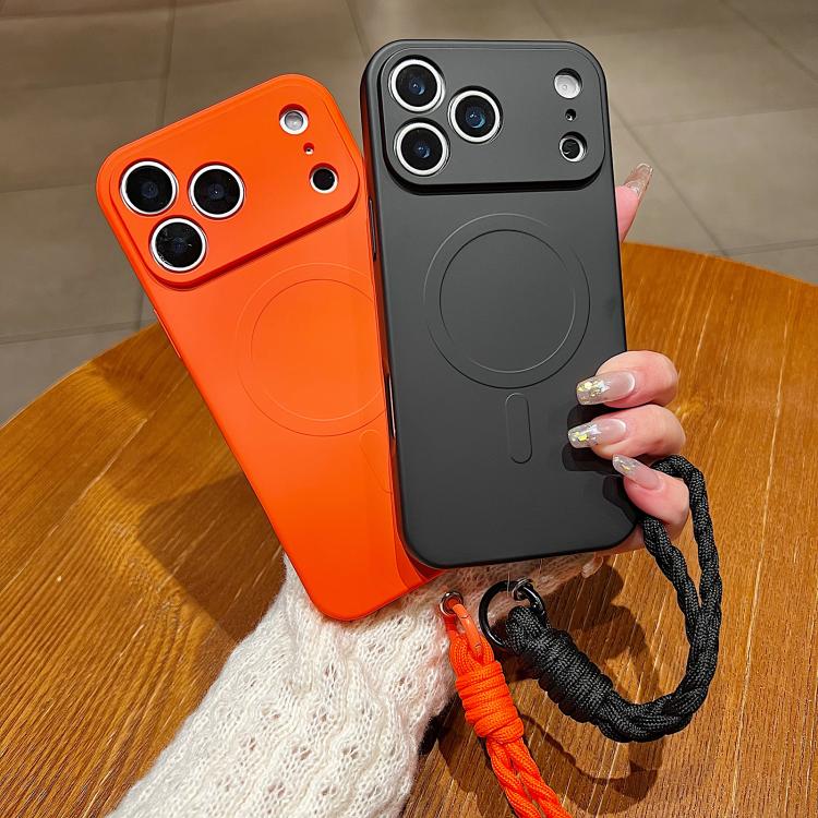 Solid Color Liquid Silicone Magnetic Phone Case with Lanyard, For iPhone 14 Pro