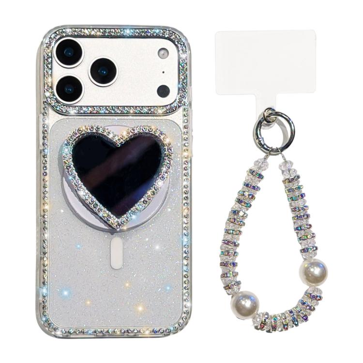 Sparkling IMD Heart-Shaped Mirror Magnetic Phone Case with Bracelet, For iPhone 17 Pro Max, For iPhone 17 Pro, For iPhone 17, For iPhone Air