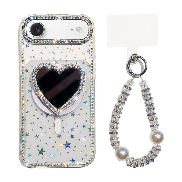 Sparkling IMD Heart-Shaped Mirror Magnetic Phone Case with Bracelet, For iPhone 17 Pro Max, For iPhone 17 Pro, For iPhone 17, For iPhone Air