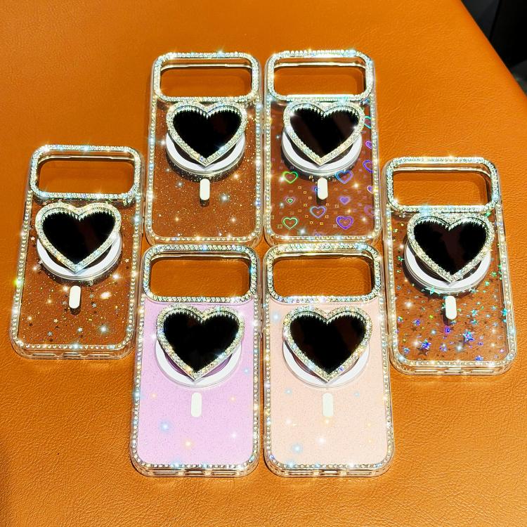 Sparkling IMD Heart-Shaped Mirror Magnetic Phone Case with Bracelet, For iPhone 17 Pro Max, For iPhone 17 Pro, For iPhone 17, For iPhone Air